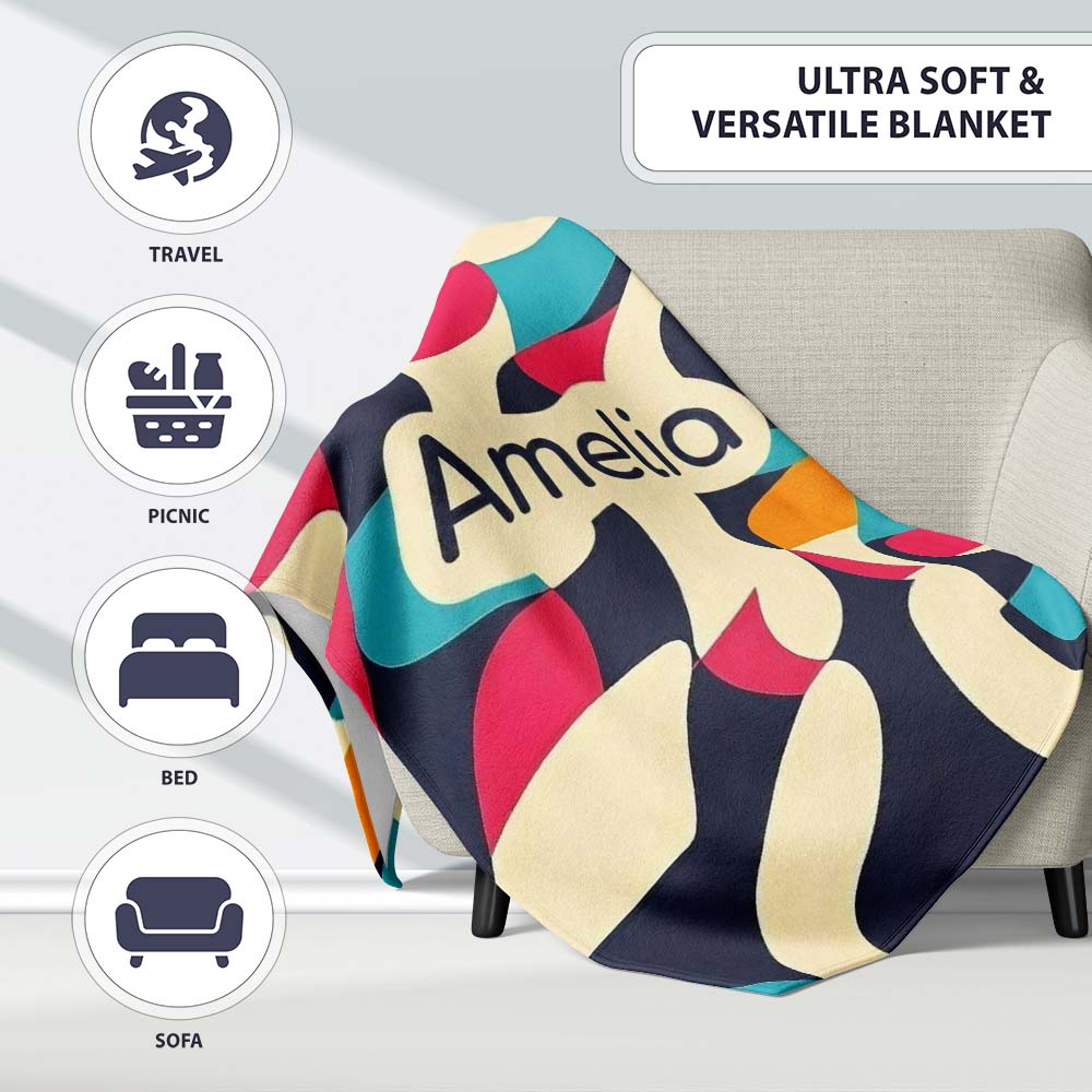 Abstract Organic Flowing Shapes Vibrant Color Design Seamless Personalised Custom Name Super Soft Fleece Blanket Bed Sofa Throw