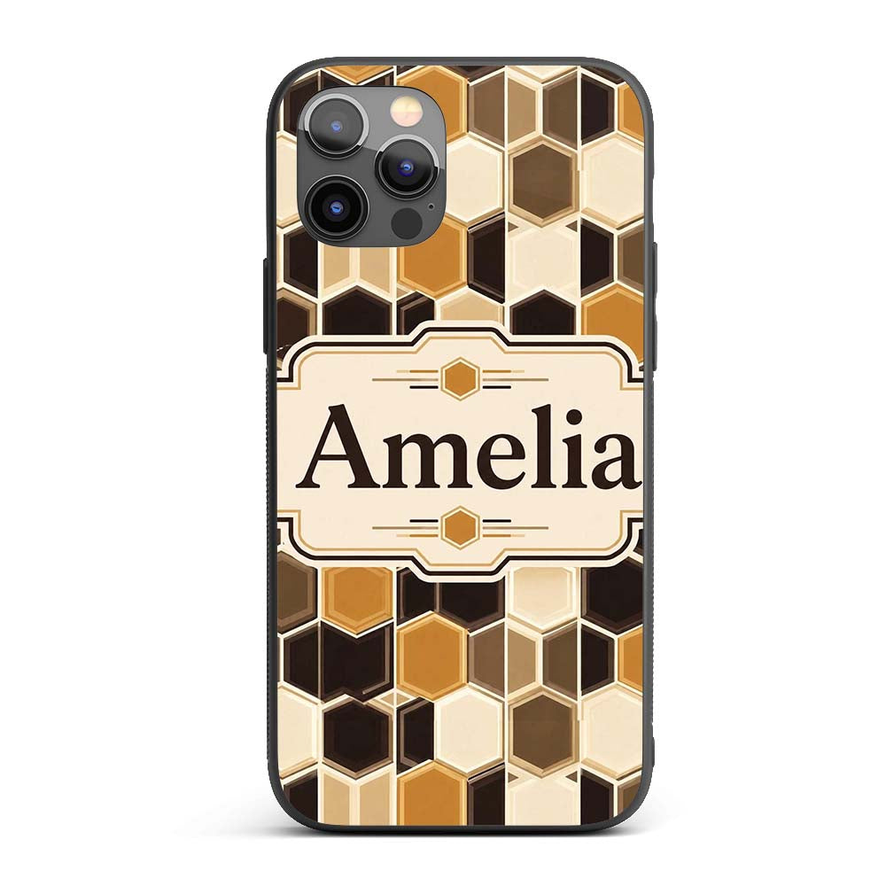 Geometric Hexagon Honeycomb Pattern Neutral Brown Custom Name Protective Phone Case Mobile Cover Durable Everyday Smartphone Shock Resistant