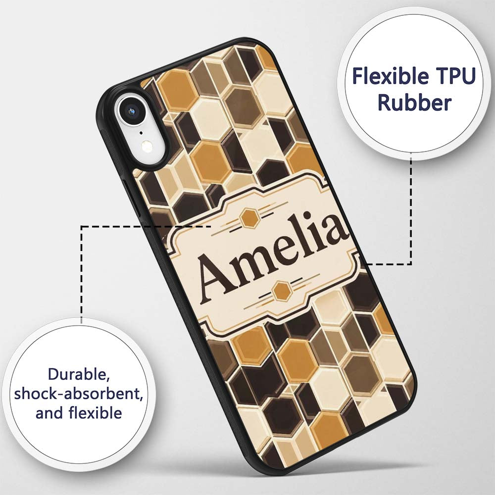 Geometric Hexagon Honeycomb Pattern Neutral Brown Custom Name Protective Phone Case Mobile Cover Durable Everyday Smartphone Shock Resistant