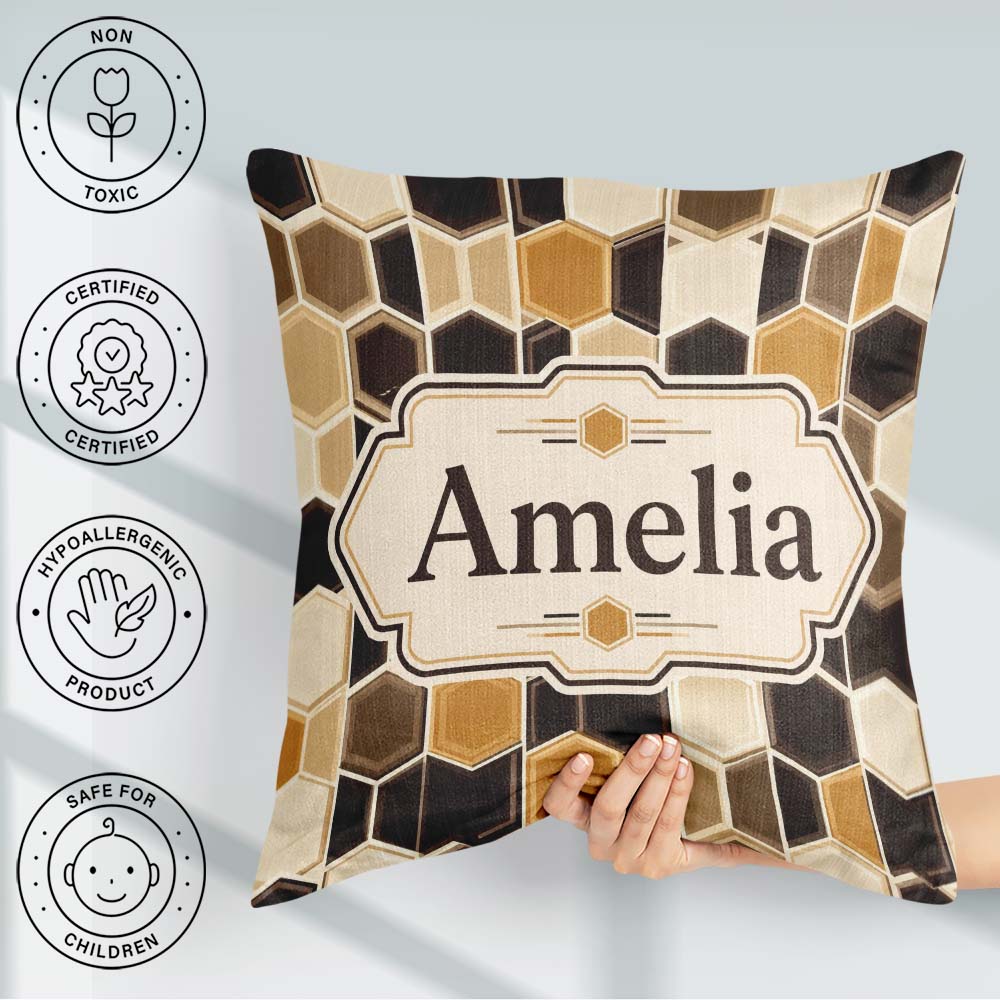 Custom Name Geometric Hexagon Honeycomb Pattern Neutral Seamless Square Filled Cushion Throw Pillow Sofa Bed Home Decor Zip Washable UK Made