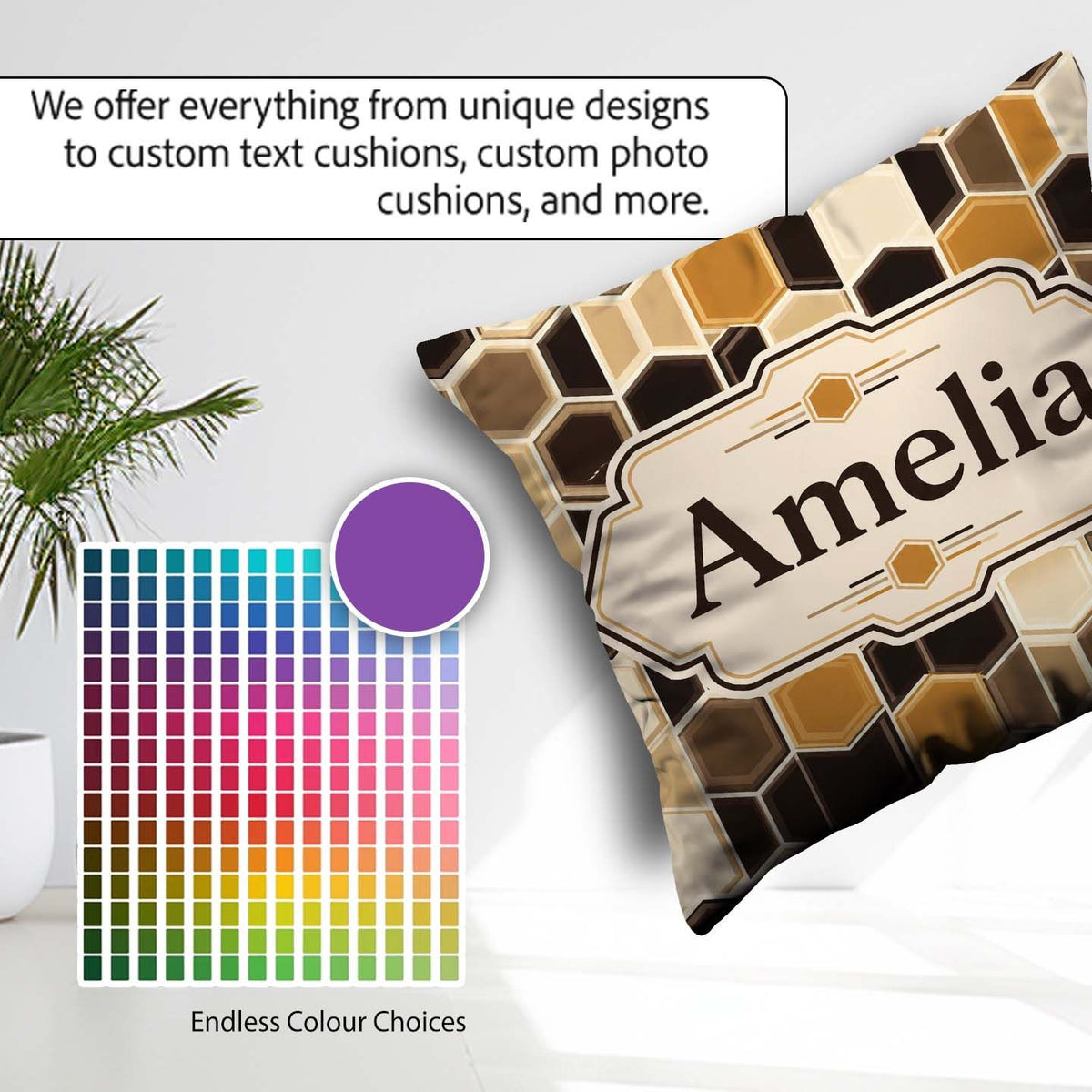 Custom Name Geometric Hexagon Honeycomb Pattern Neutral Seamless Square Filled Cushion Throw Pillow Sofa Bed Home Decor Zip Washable UK Made