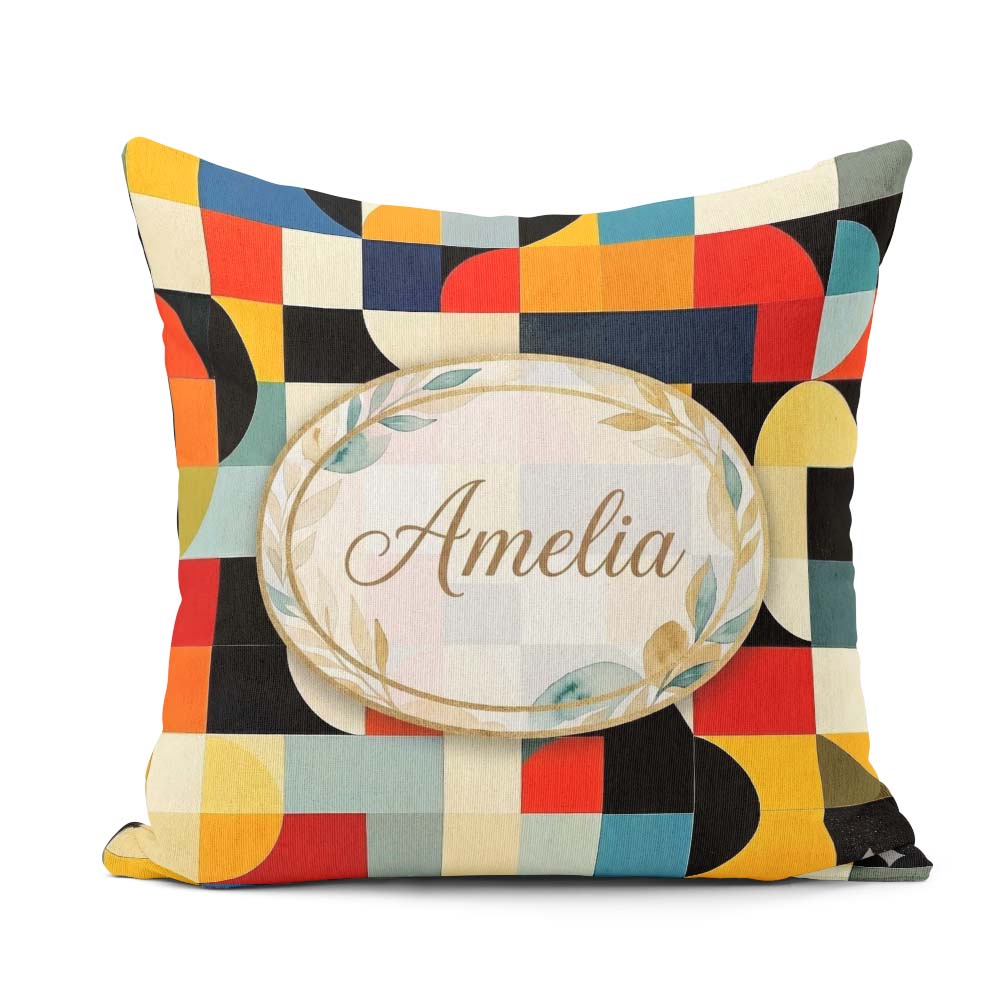 Custom Name Abstract Patchwork Blocks Warm Bold Seamless Pattern Square Filled Cushion Throw Pillow Sofa Bed Home Decor Zip Washable UK Made