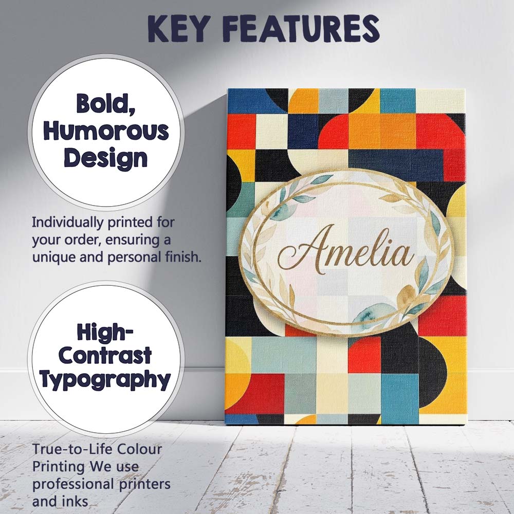 Personalised Name Abstract Patchwork Blocks Custom Bespoke Interior Contemporary Canvas Wall Art Print Decor Picture Ready to Hang