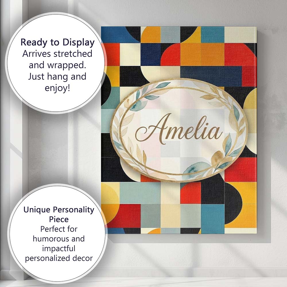 Personalised Name Abstract Patchwork Blocks Custom Bespoke Interior Contemporary Canvas Wall Art Print Decor Picture Ready to Hang