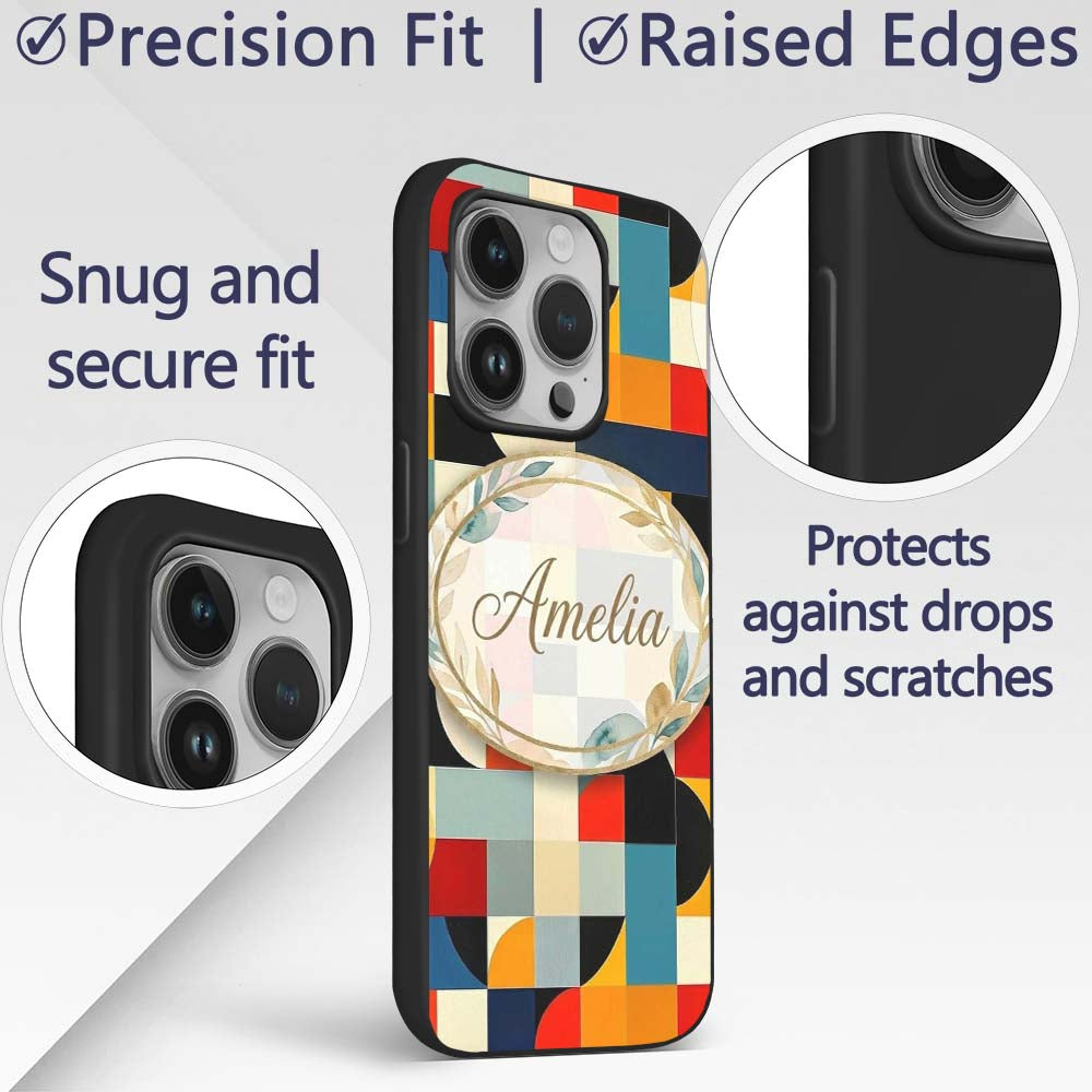 Abstract Patchwork Blocks Warm Printed Design Custom Name Protective Phone Case Mobile Cover Durable Everyday Smartphone Shock Resistant