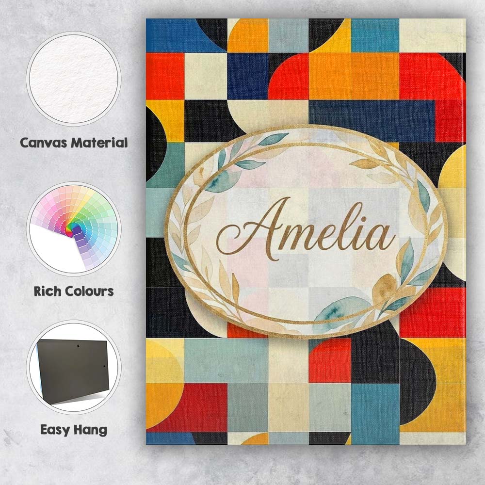 Personalised Name Abstract Patchwork Blocks Custom Bespoke Interior Contemporary Canvas Wall Art Print Decor Picture Ready to Hang
