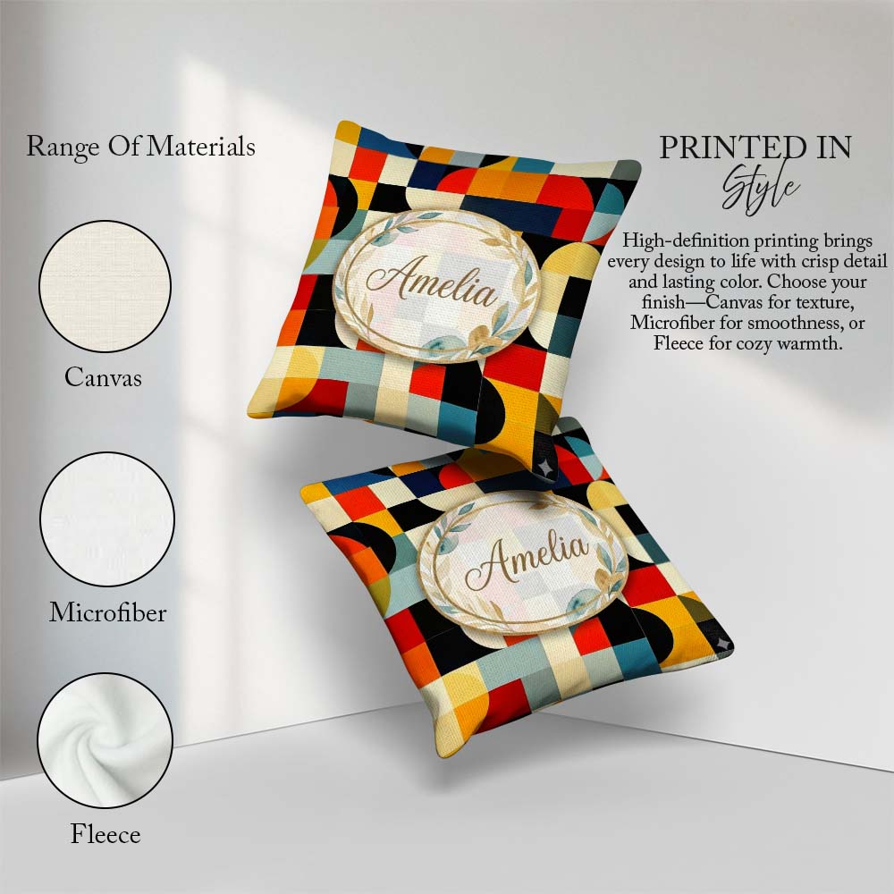 Custom Name Abstract Patchwork Blocks Warm Bold Seamless Pattern Square Filled Cushion Throw Pillow Sofa Bed Home Decor Zip Washable UK Made