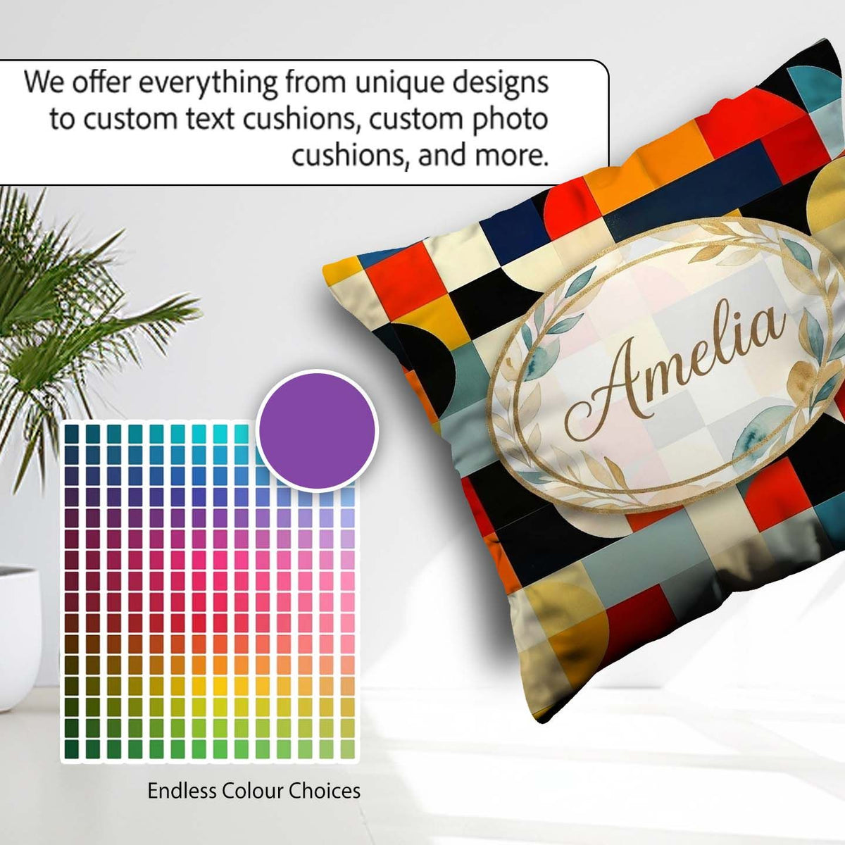 Custom Name Abstract Patchwork Blocks Warm Bold Seamless Pattern Square Filled Cushion Throw Pillow Sofa Bed Home Decor Zip Washable UK Made