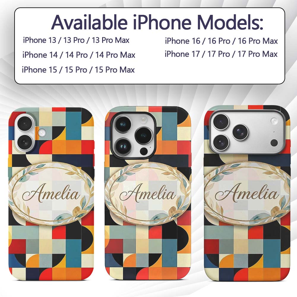 Abstract Patchwork Blocks Warm Printed Design Custom Name Protective Phone Case Mobile Cover Durable Everyday Smartphone Shock Resistant