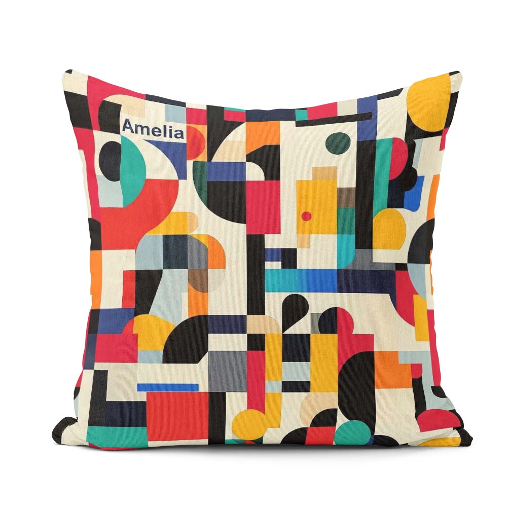 Custom Name Abstract Modern Geometric Colorful Layered Seamless Square Filled Cushion Throw Pillow Sofa Bed Home Decor Zip Washable UK Made