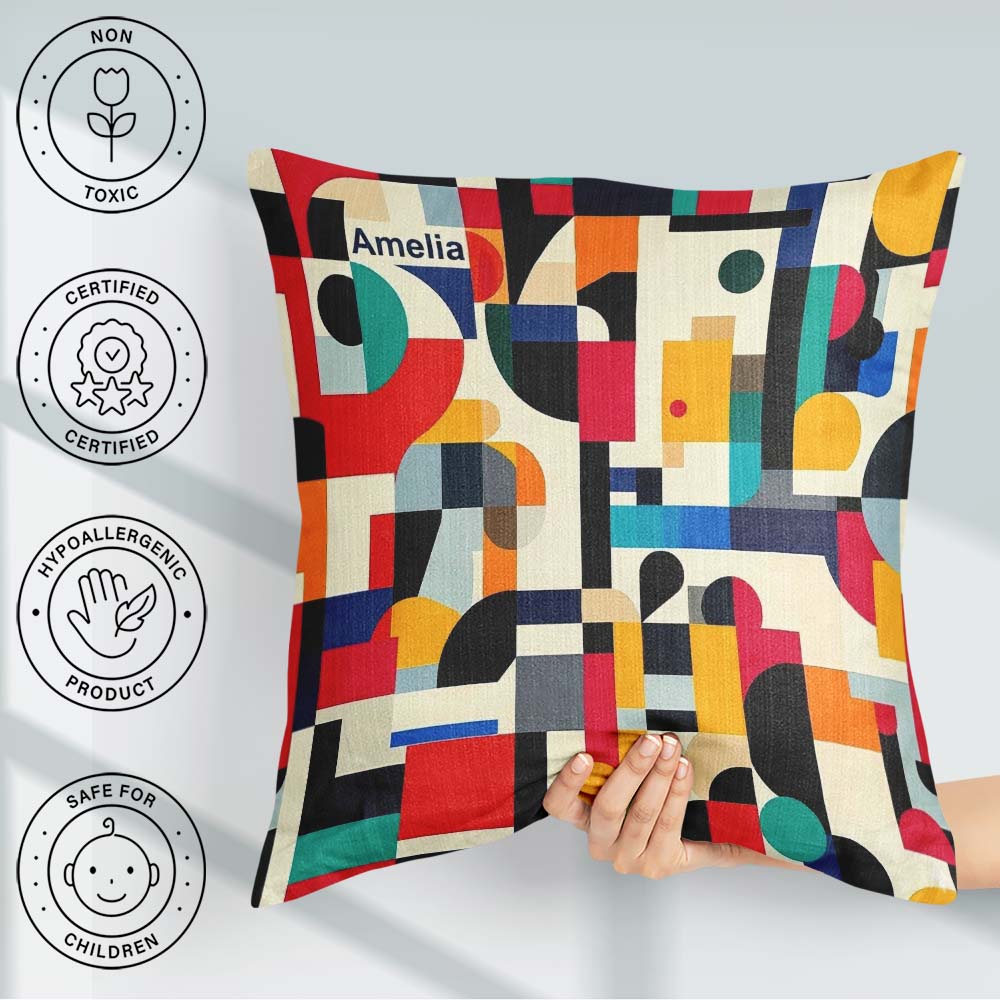Custom Name Abstract Modern Geometric Colorful Layered Seamless Square Filled Cushion Throw Pillow Sofa Bed Home Decor Zip Washable UK Made