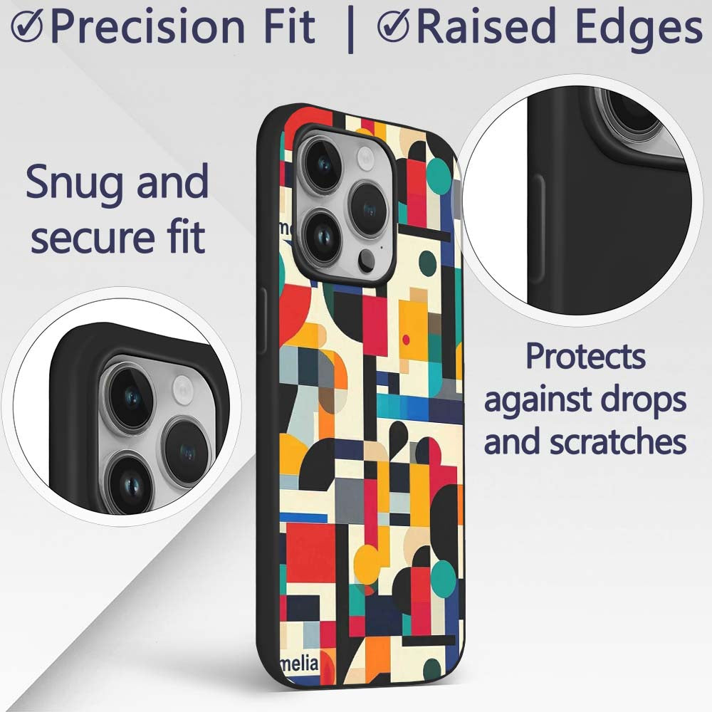 Abstract Modern Geometric Shapes Colorful Layered Custom Name Protective Phone Case Mobile Cover Durable Everyday Smartphone Shock Resistant