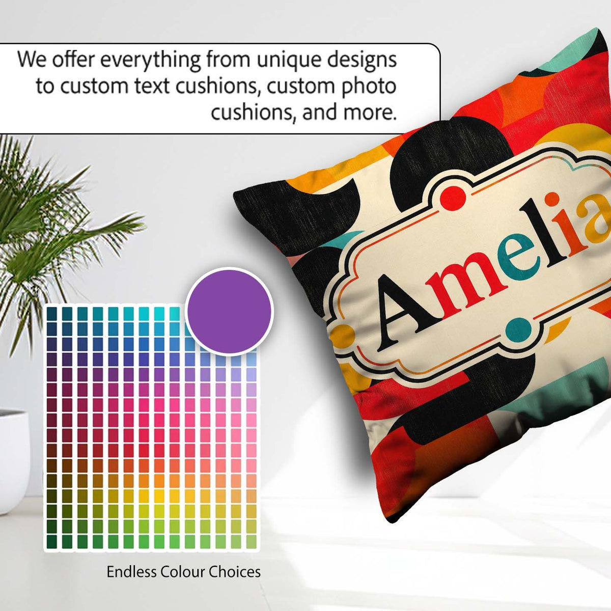 Custom Name Abstract Polygon Mosaic Bright Color Shapes Seamless Square Filled Cushion Throw Pillow Sofa Bed Home Decor Zip Washable UK Made