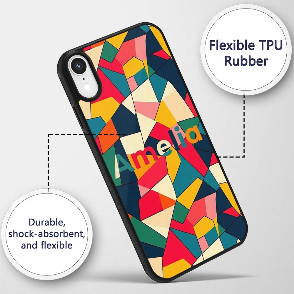 Abstract Mid Century Curved Shapes Distressed Custom Name Protective Phone Case Mobile Cover Durable Everyday Smartphone Shock Resistant
