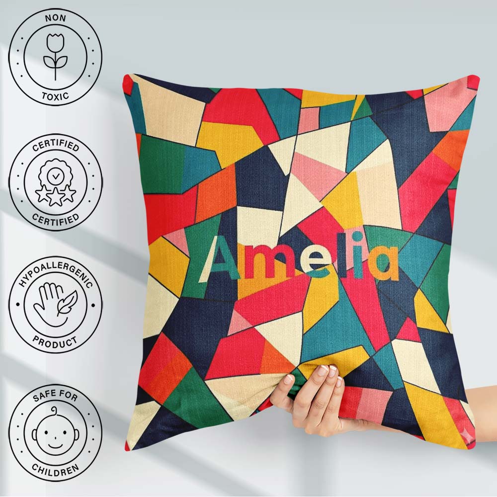 Custom Name Abstract Mid Century Curved Shapes Texture Seamless Square Filled Cushion Throw Pillow Sofa Bed Home Decor Zip Washable UK Made