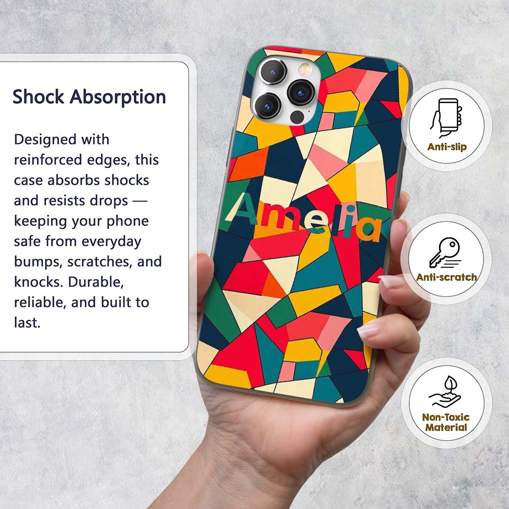 Abstract Mid Century Curved Shapes Distressed Custom Name Protective Phone Case Mobile Cover Durable Everyday Smartphone Shock Resistant