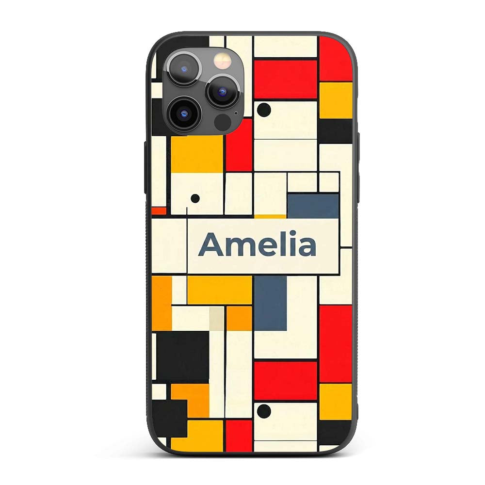 Abstract Minimal Grid Geometric Blocks Modern Custom Name Protective Phone Case Mobile Cover Durable Everyday Smartphone Shock Resistant