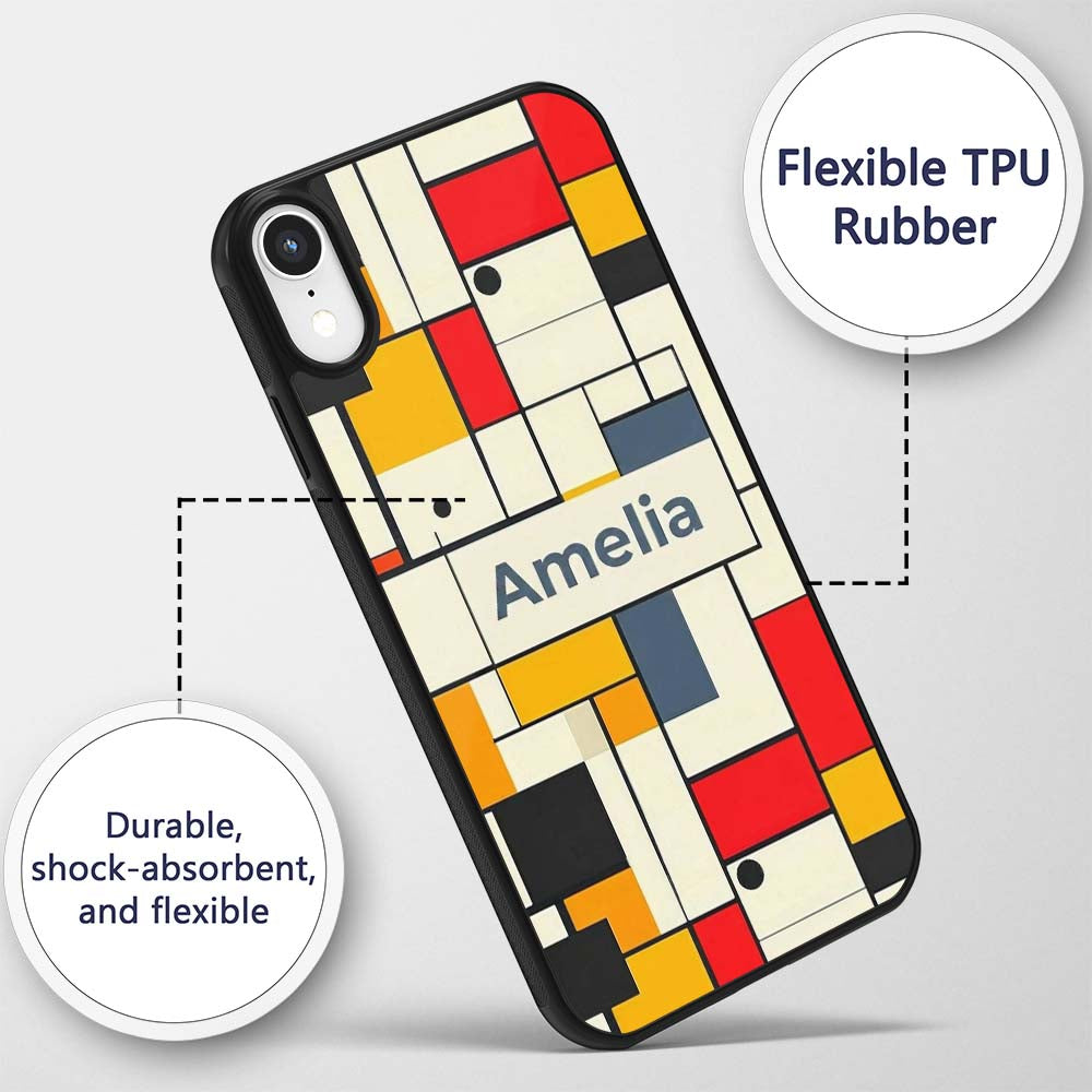 Abstract Minimal Grid Geometric Blocks Modern Custom Name Protective Phone Case Mobile Cover Durable Everyday Smartphone Shock Resistant
