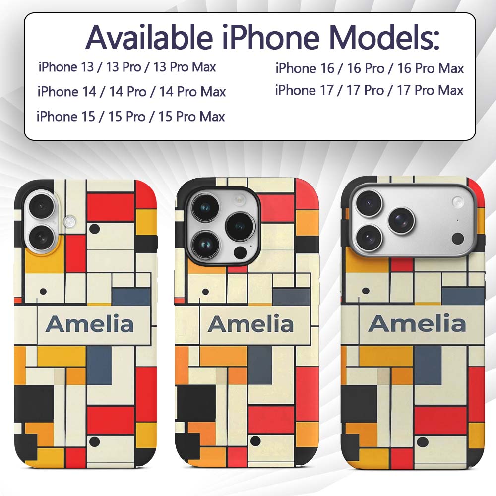 Abstract Minimal Grid Geometric Blocks Modern Custom Name Protective Phone Case Mobile Cover Durable Everyday Smartphone Shock Resistant