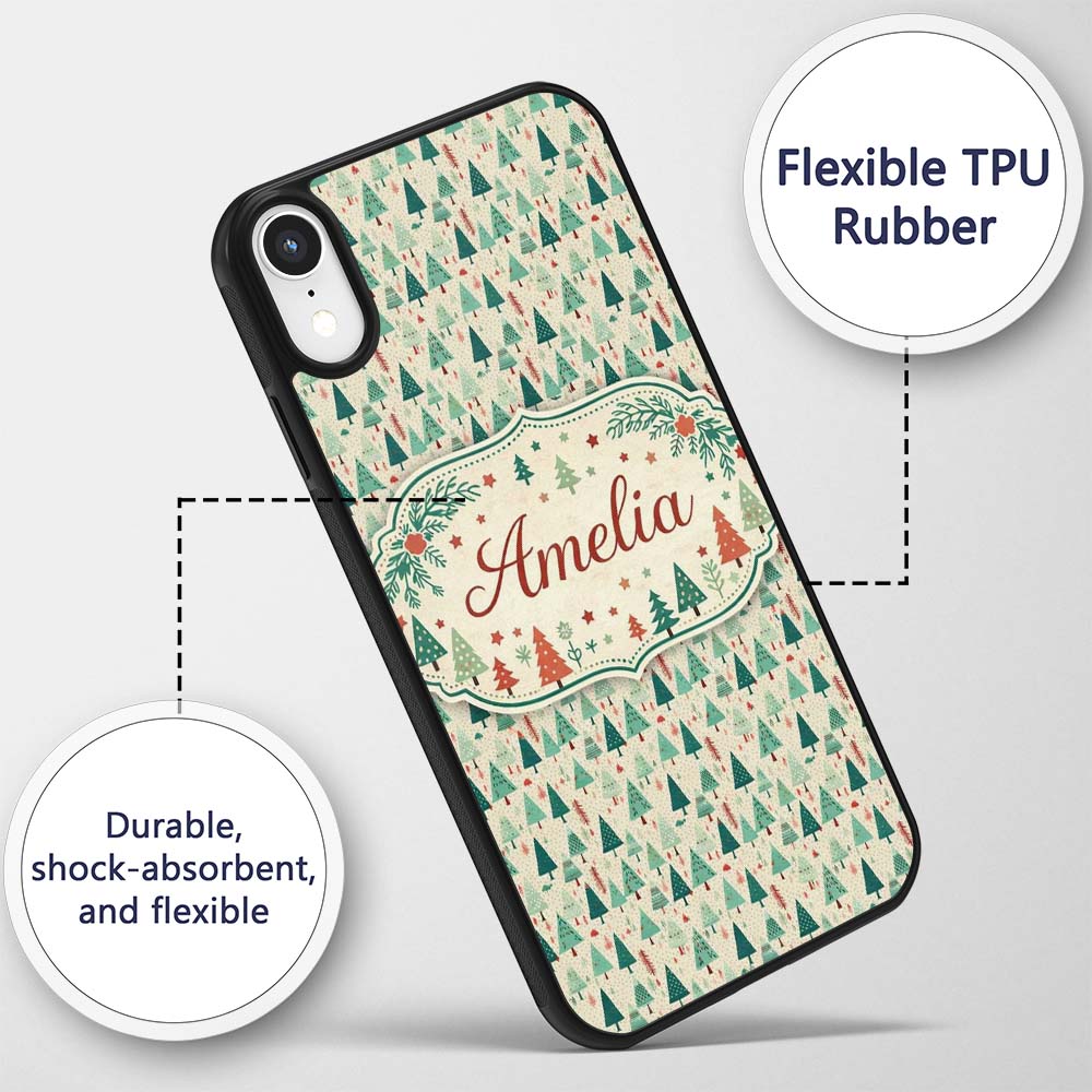 Dense Scandinavian Christmas Trees Green Seamless Custom Name Protective Phone Case Mobile Cover Durable Everyday Smartphone Shock Resistant