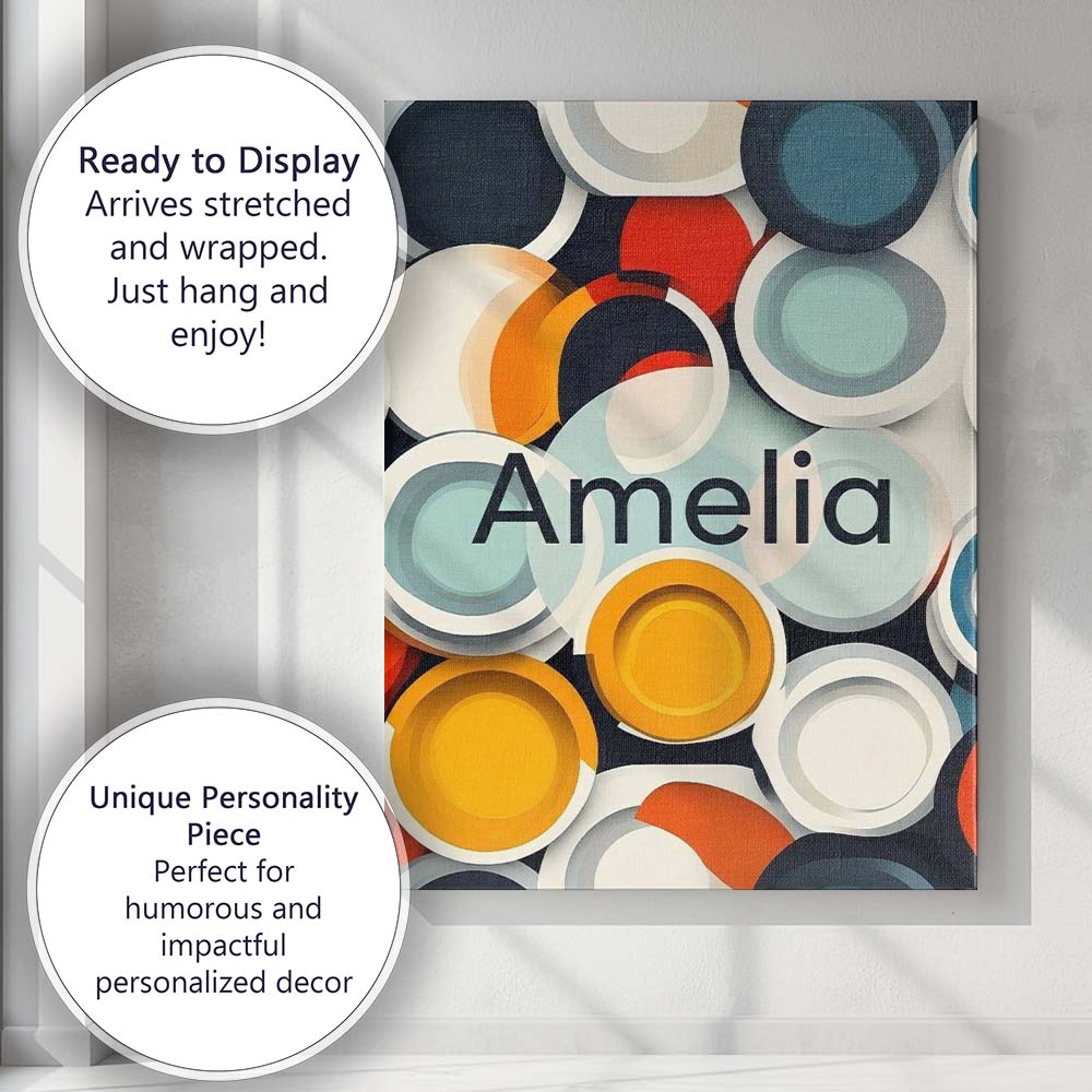 Personalised Name Abstract 3D Circular Custom Modern Room Accent Elegant Feature Canvas Wall Art Print Decor Picture Ready to Hang