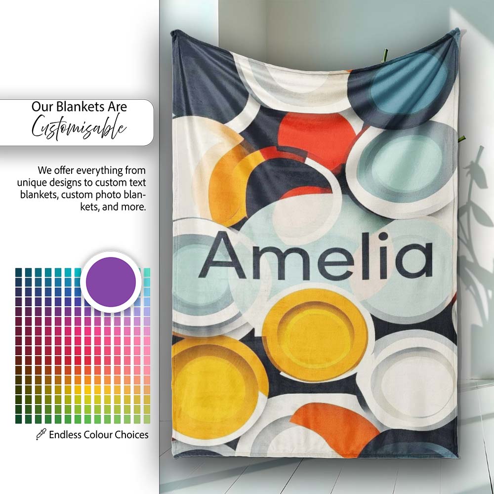 Abstract 3D Circular Layers Soft Gradient Modern Pattern Seamless Personalised Custom Name Super Soft Fleece Blanket Bed Sofa Throw