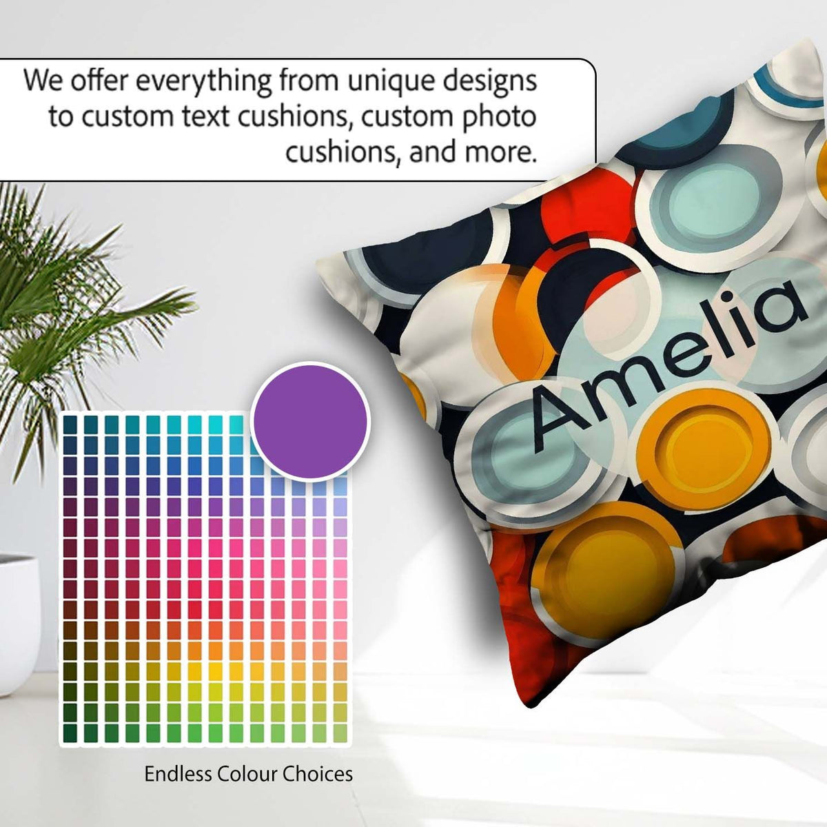 Custom Name Abstract 3D Circular Layers Gradient Modern Seamless Square Filled Cushion Throw Pillow Sofa Bed Home Decor Zip Washable UK Made