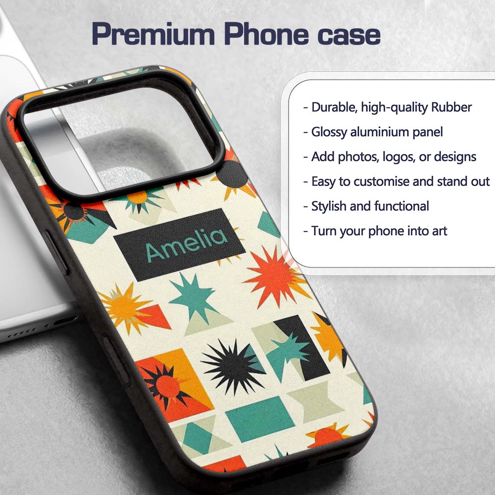 Abstract Starburst Shapes Geometric Colorful Custom Name Protective Phone Case Mobile Cover Durable Everyday Smartphone Shock Resistant