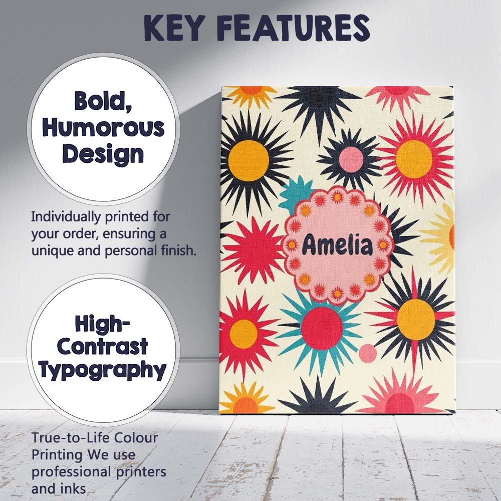 Personalised Name Abstract Bold Sunburst Custom Unique Gift Idea Elegant Feature Canvas Wall Art Print Decor Picture Ready to Hang