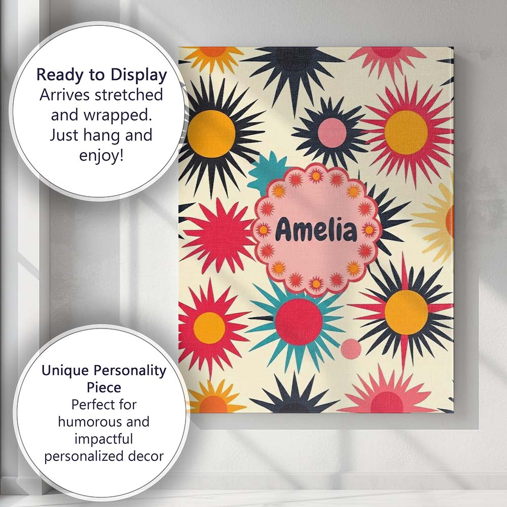 Personalised Name Abstract Bold Sunburst Custom Unique Gift Idea Elegant Feature Canvas Wall Art Print Decor Picture Ready to Hang