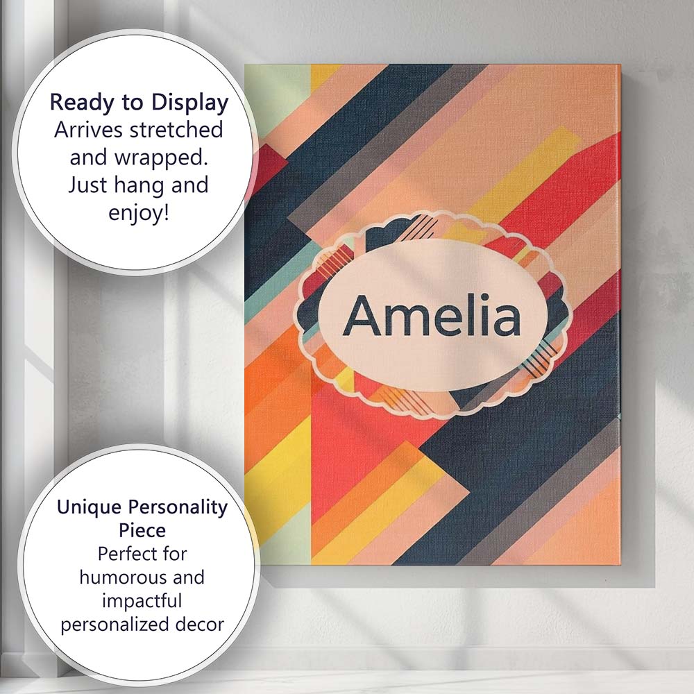 Personalised Name Abstract Diagonal Color Custom Unique Gift Idea Elegant Feature Canvas Wall Art Print Decor Picture Ready to Hang