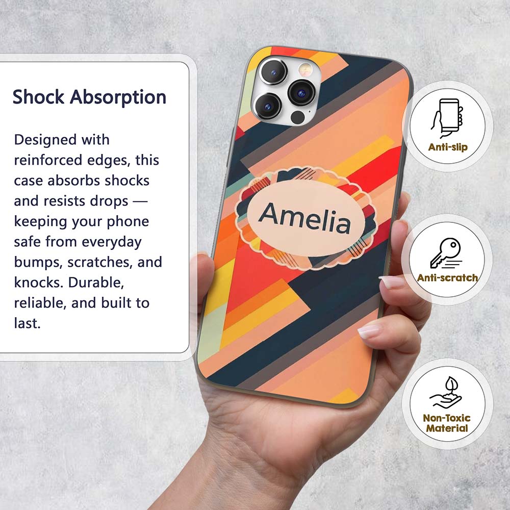 Abstract Diagonal Color Stripes Modern Artistic Custom Name Protective Phone Case Mobile Cover Durable Everyday Smartphone Shock Resistant