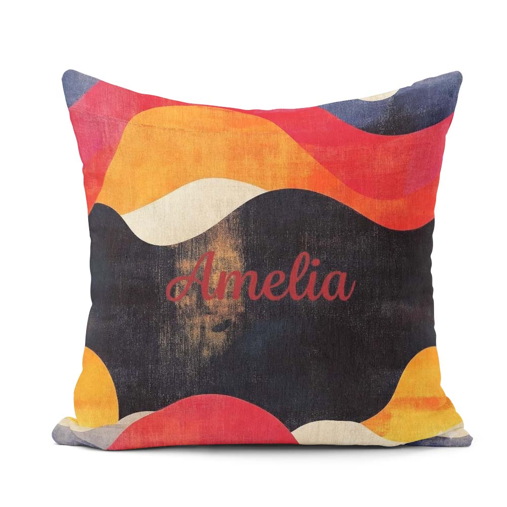 Custom Name Abstract Textured Wave Warm Earth Tone Seamless Name Square Filled Cushion Throw Pillow Sofa Bed Home Decor Zip Washable UK Made