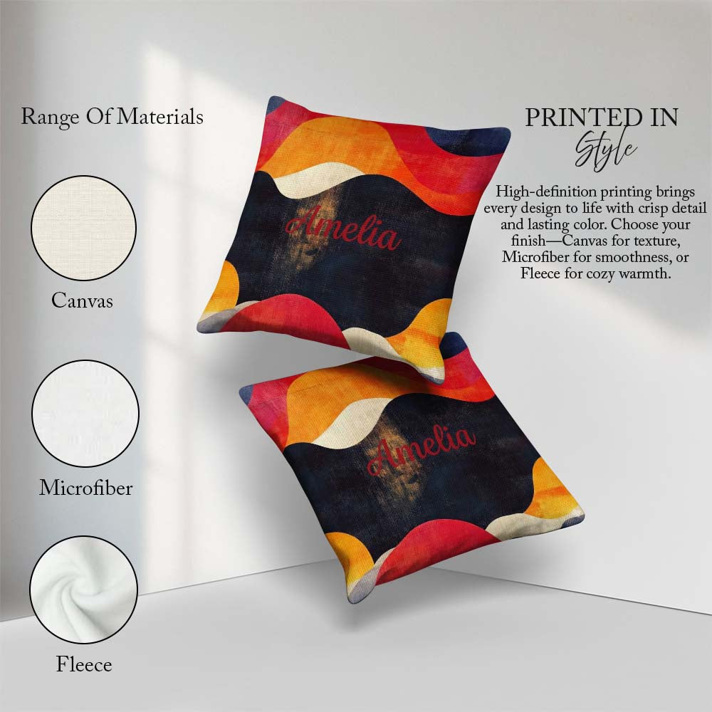 Custom Name Abstract Textured Wave Warm Earth Tone Seamless Name Square Filled Cushion Throw Pillow Sofa Bed Home Decor Zip Washable UK Made