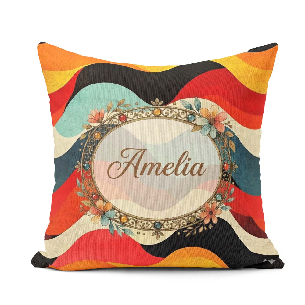 Custom Name Abstract Waves Color Block Modern Seamless Name Cute Square Filled Cushion Throw Pillow Sofa Bed Home Decor Zip Washable UK Made