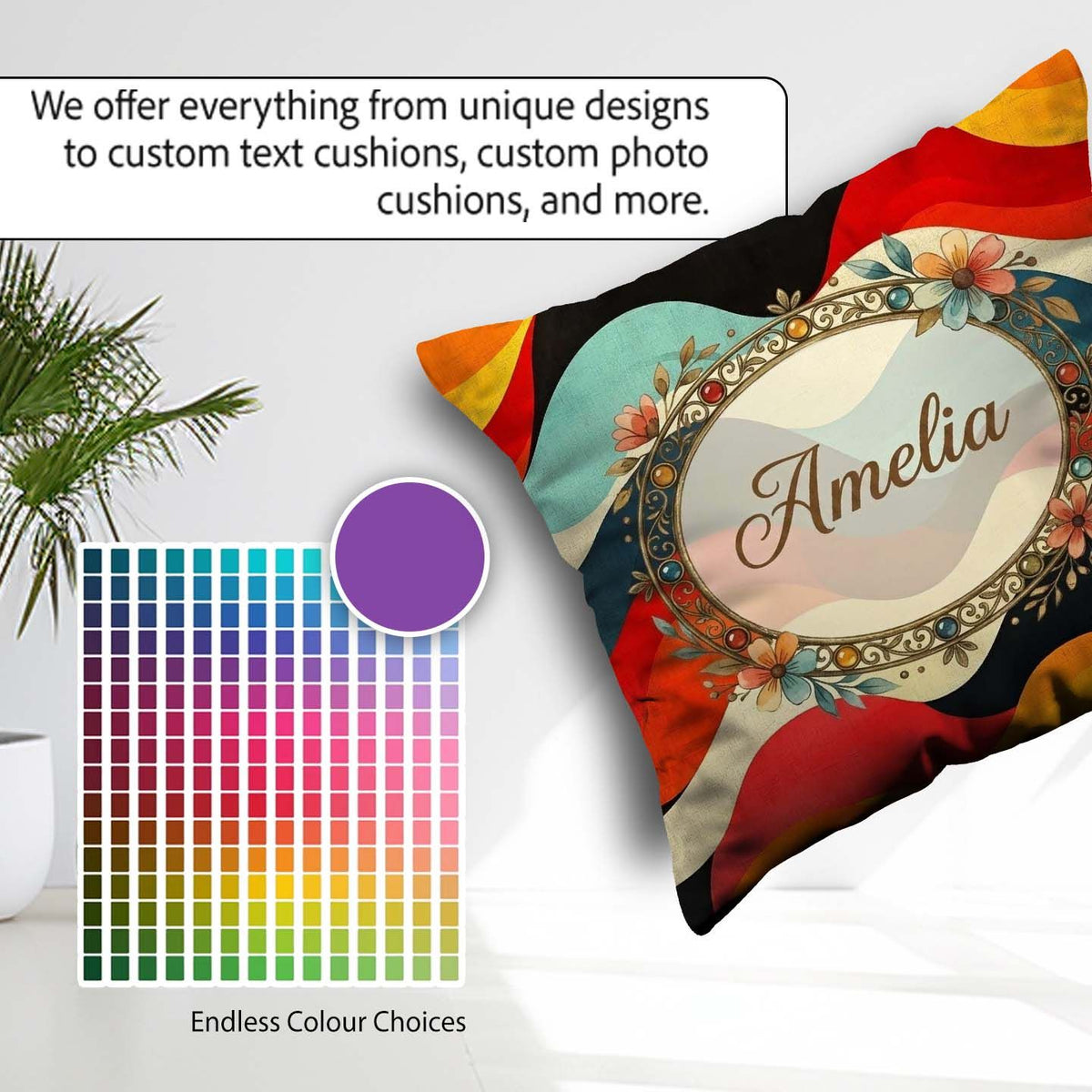 Custom Name Abstract Waves Color Block Modern Seamless Name Cute Square Filled Cushion Throw Pillow Sofa Bed Home Decor Zip Washable UK Made