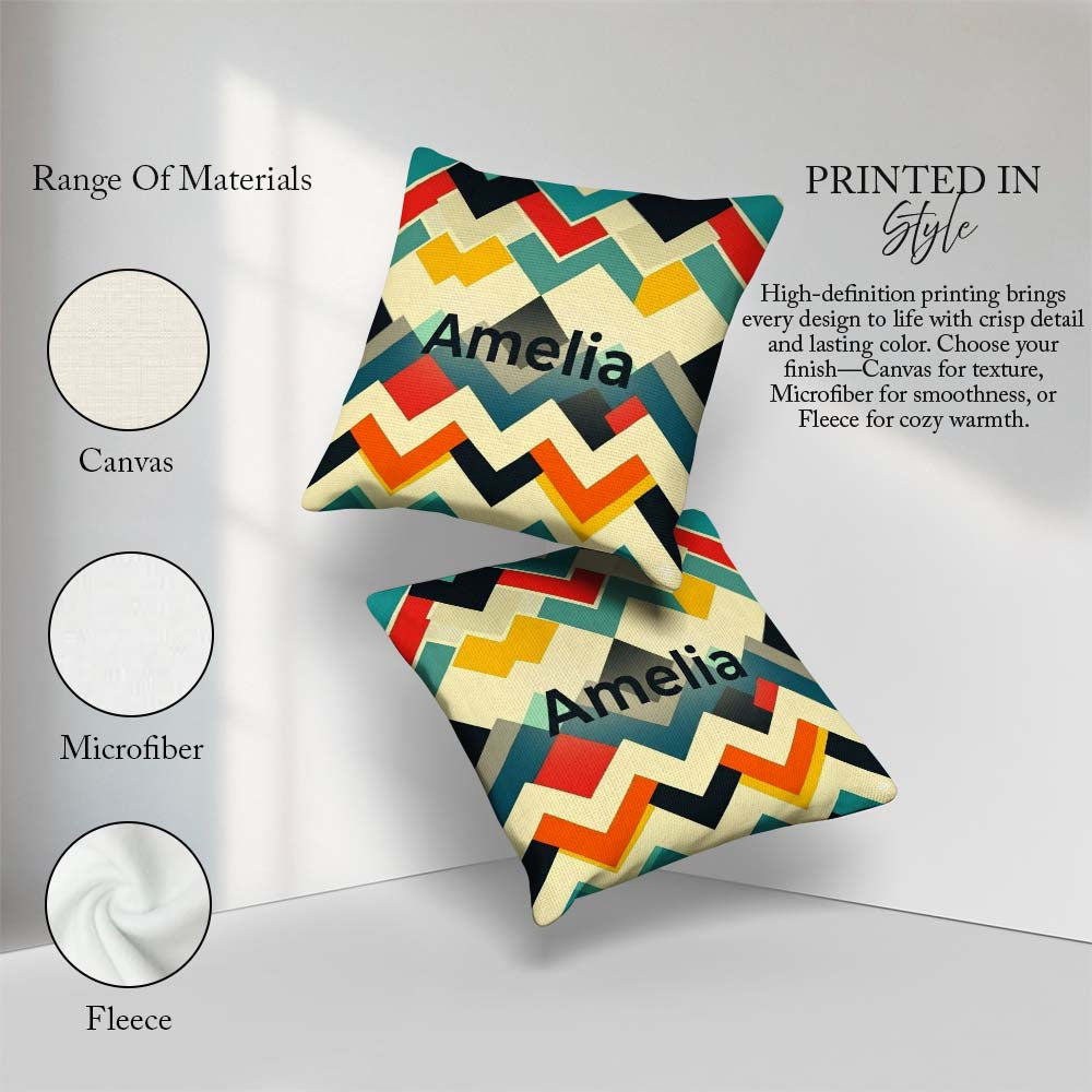 Custom Name Abstract Zigzag Geometric Shapes Bold Color Seamless Square Filled Cushion Throw Pillow Sofa Bed Home Decor Zip Washable UK Made