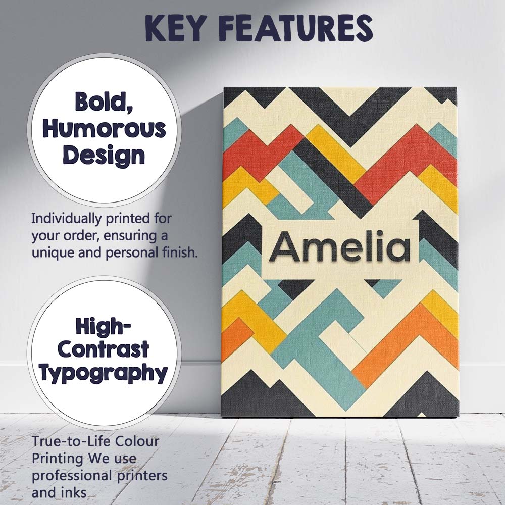 Personalised Name Abstract Chevron Pattern Custom Unique Gift Idea Elegant Feature Canvas Wall Art Print Decor Picture Ready to Hang