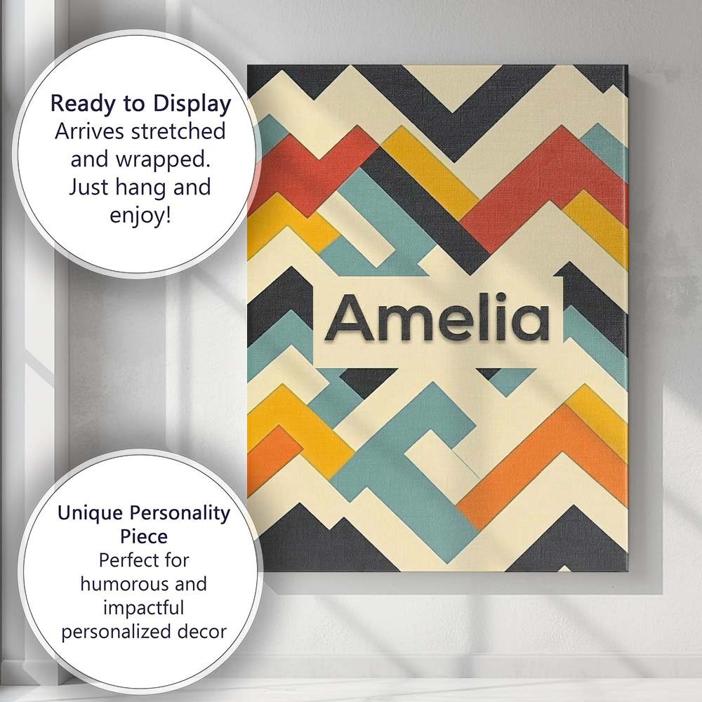 Personalised Name Abstract Chevron Pattern Custom Unique Gift Idea Elegant Feature Canvas Wall Art Print Decor Picture Ready to Hang