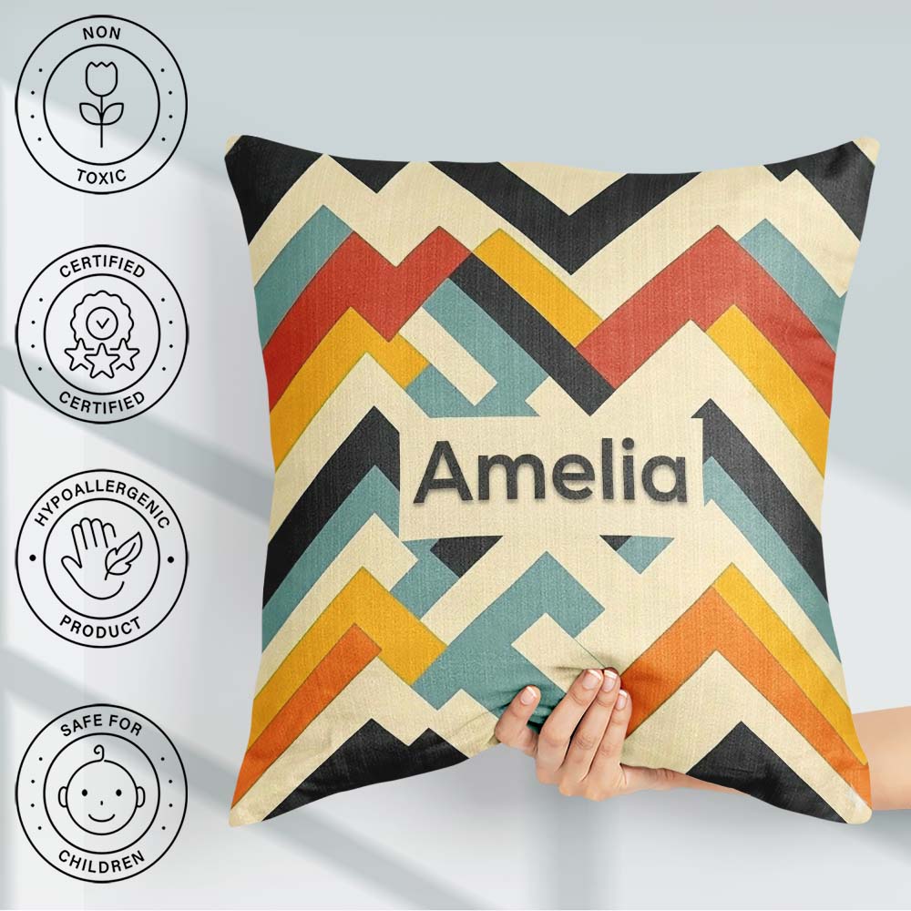 Custom Name Abstract Chevron Pattern Layered Geometric Seamless Square Filled Cushion Throw Pillow Sofa Bed Home Decor Zip Washable UK Made