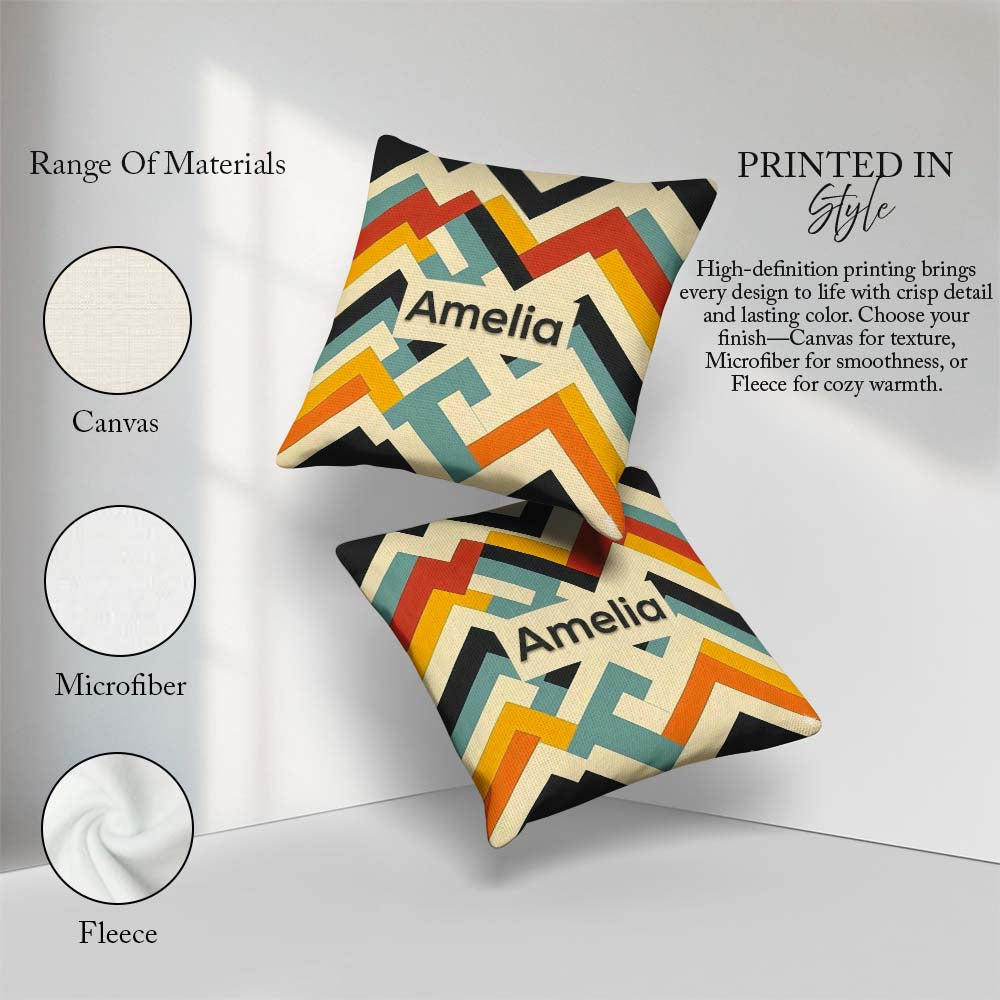Custom Name Abstract Chevron Pattern Layered Geometric Seamless Square Filled Cushion Throw Pillow Sofa Bed Home Decor Zip Washable UK Made