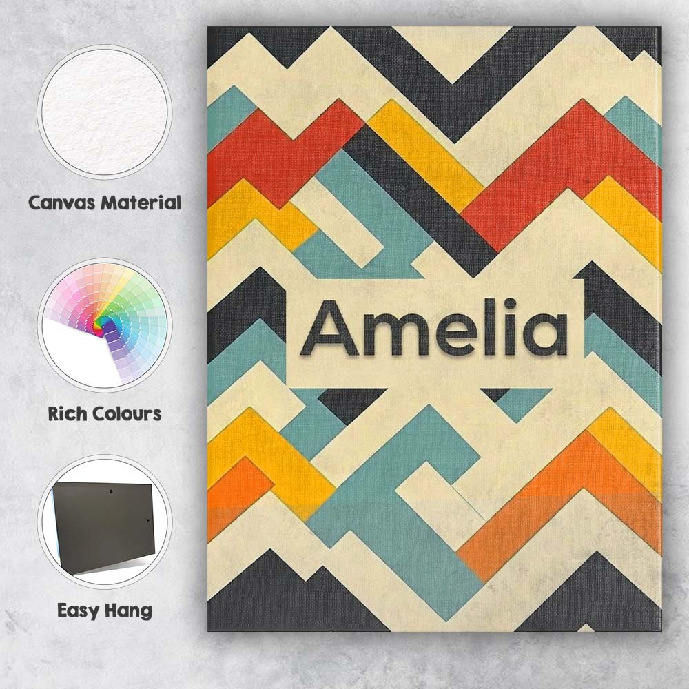 Personalised Name Abstract Chevron Pattern Custom Unique Gift Idea Elegant Feature Canvas Wall Art Print Decor Picture Ready to Hang