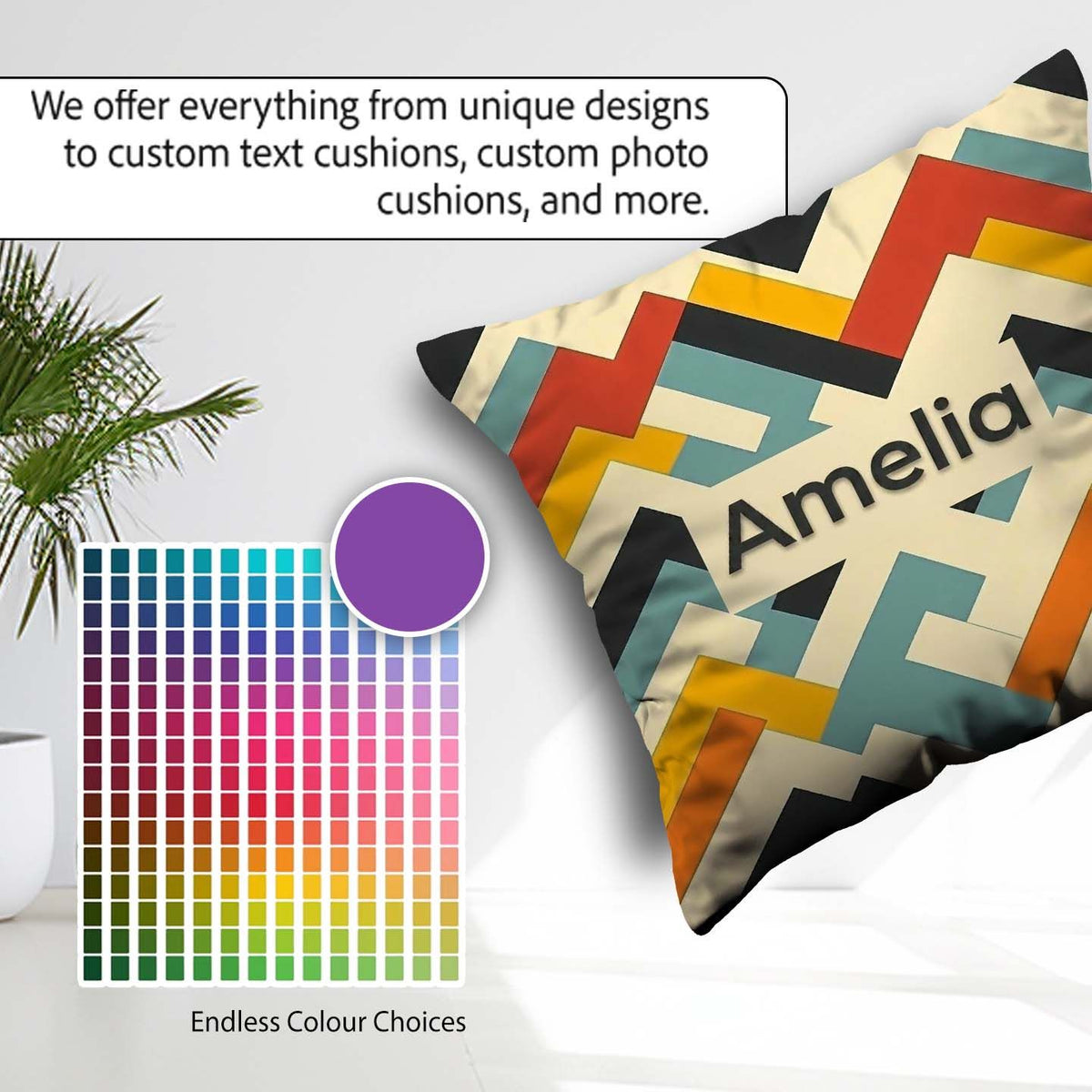Custom Name Abstract Chevron Pattern Layered Geometric Seamless Square Filled Cushion Throw Pillow Sofa Bed Home Decor Zip Washable UK Made