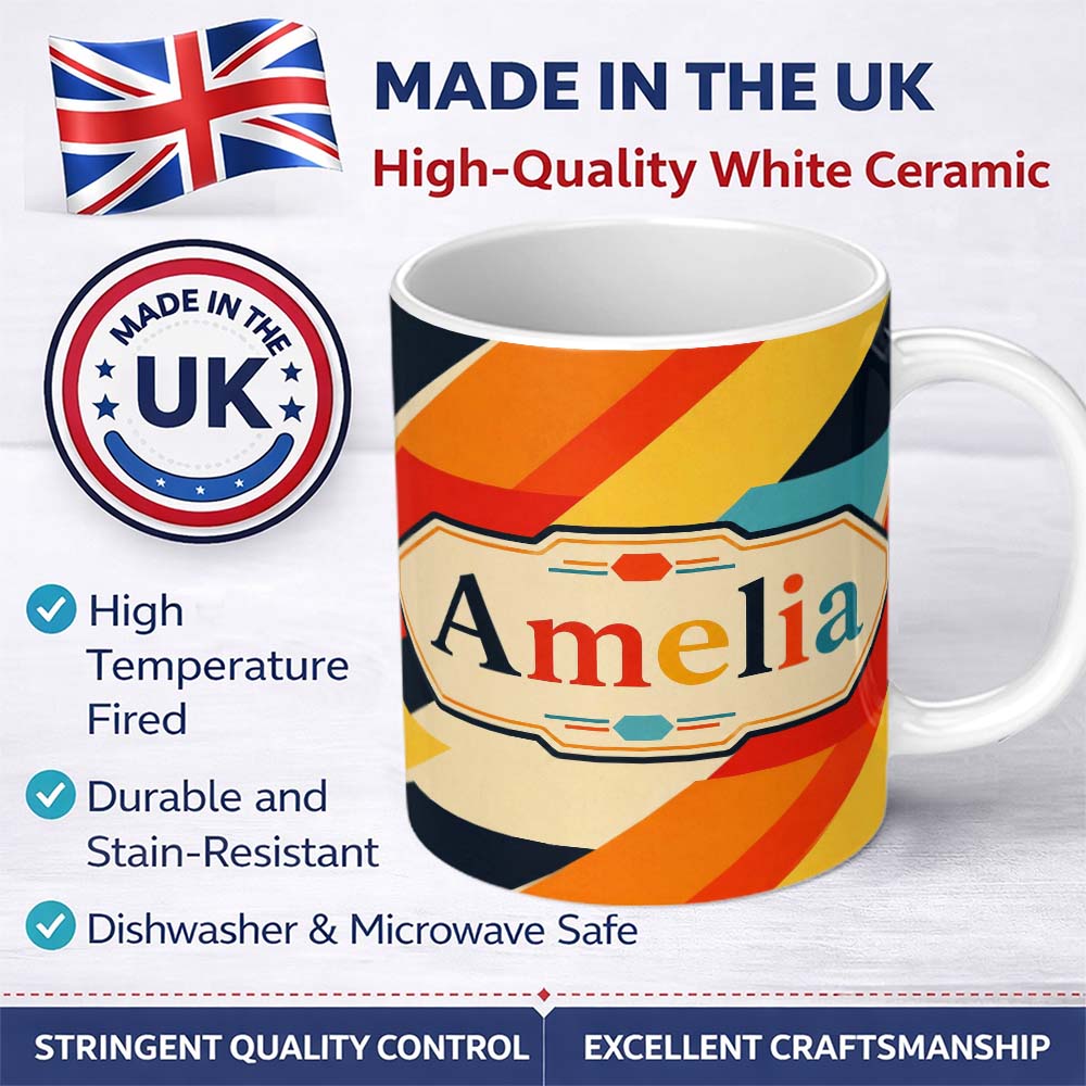 Personalized Custom Name Abstract Geometric Diagonal Color Blocks Modern Art Seamless 11oz Ceramic Coffee Tea Mug White Large Handle