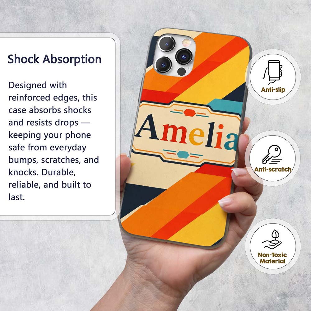 Abstract Geometric Diagonal Color Blocks Modern Custom Name Protective Phone Case Mobile Cover Durable Everyday Smartphone Shock Resistant