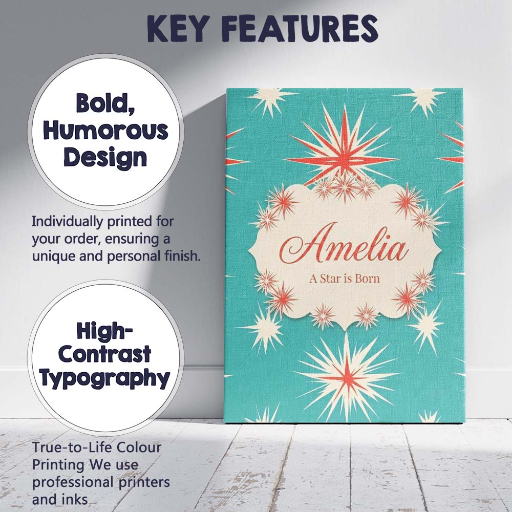 Personalised Name Abstract Large Starburst Custom Unique Gift Idea Elegant Feature Canvas Wall Art Print Decor Picture Ready to Hang