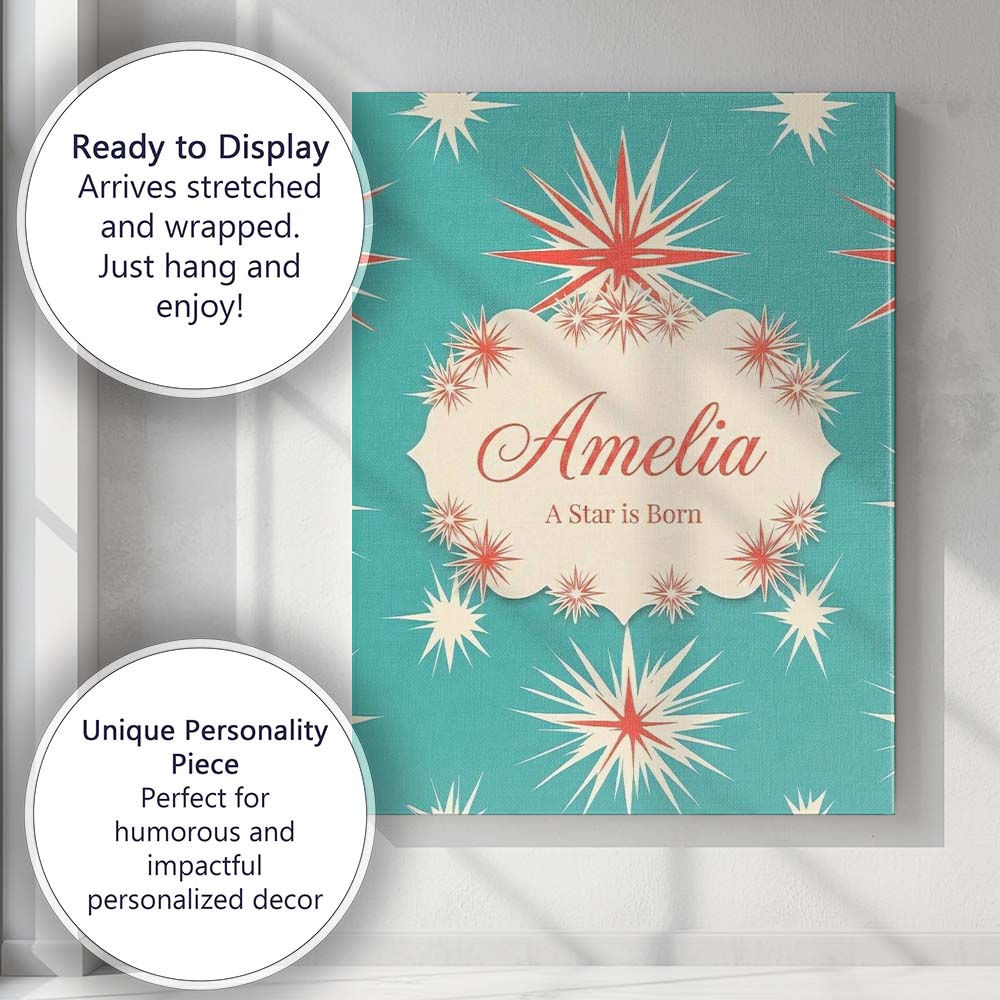 Personalised Name Abstract Large Starburst Custom Unique Gift Idea Elegant Feature Canvas Wall Art Print Decor Picture Ready to Hang