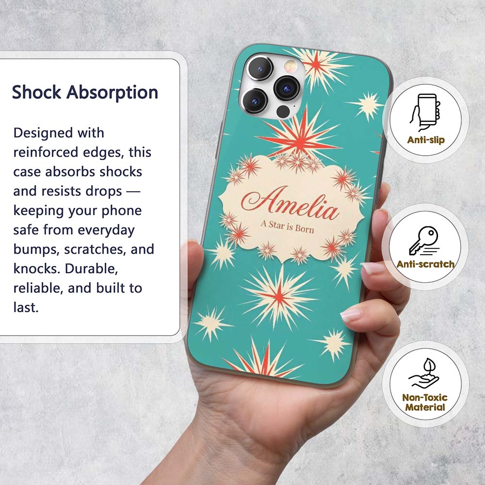 Abstract Large Starburst Shapes Minimal Seamless Custom Name Protective Phone Case Mobile Cover Durable Everyday Smartphone Shock Resistant