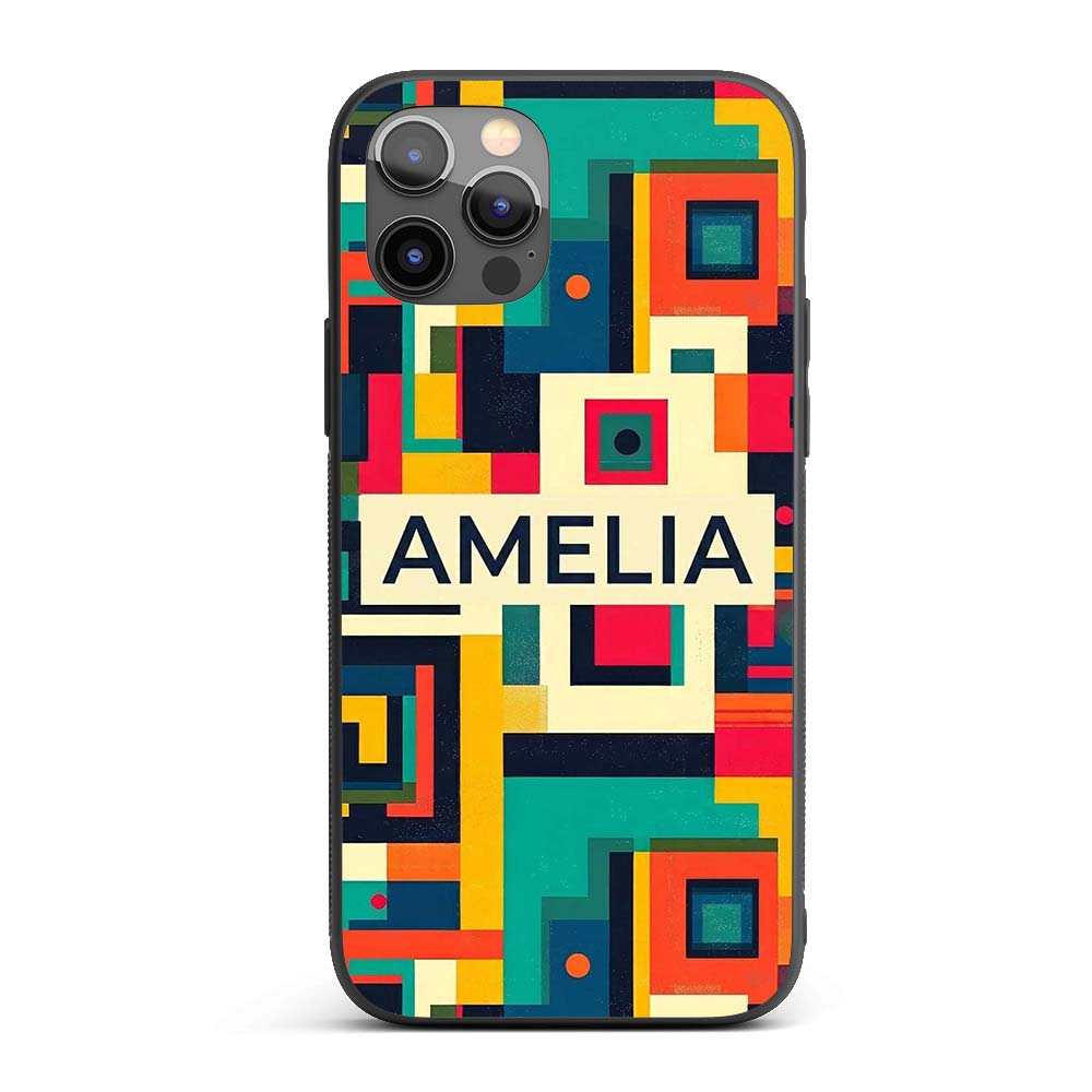 Abstract Colorful Geometric Blocks Modern Art Custom Name Protective Phone Case Mobile Cover Durable Everyday Smartphone Shock Resistant