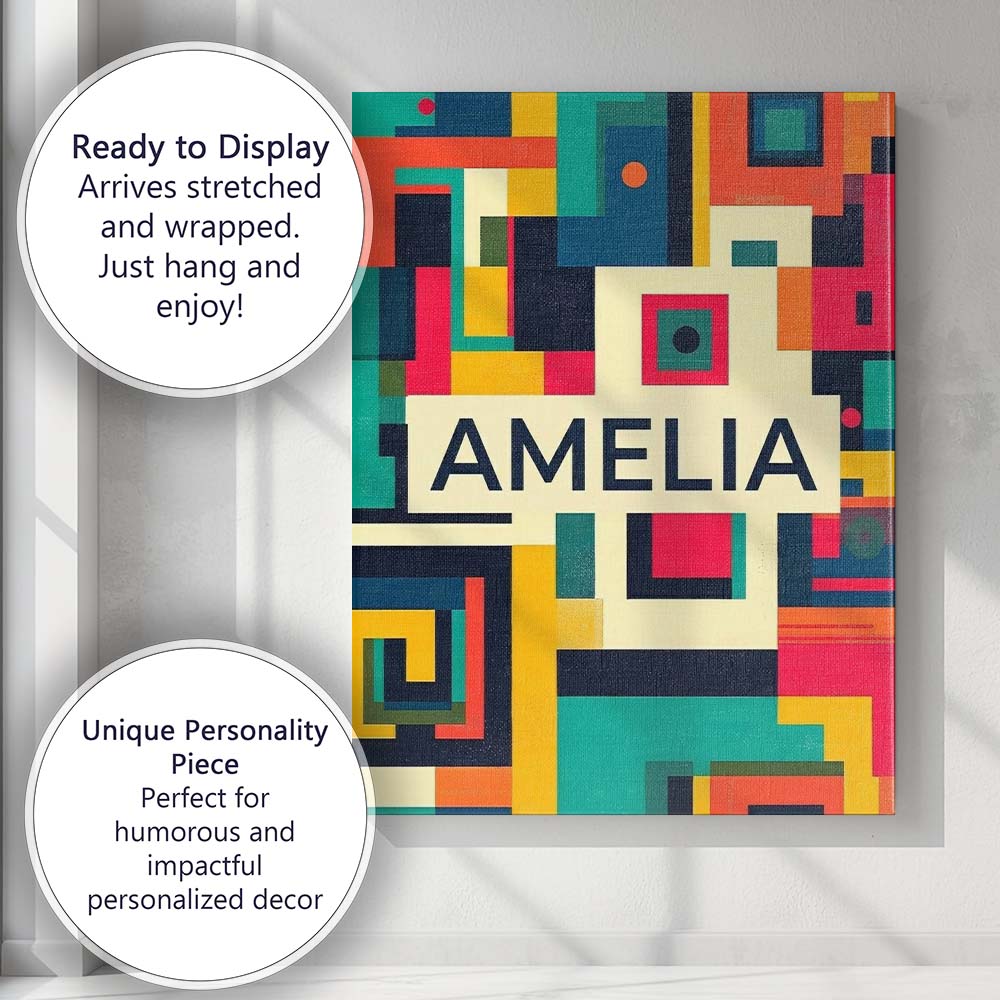 Personalised Name Abstract Colorful Geometric Custom Unique Gift Idea Modern Room Accent Canvas Wall Art Print Decor Picture Ready to Hang